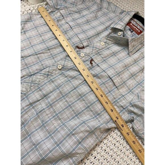 Simms Fishing Products Mens Short Sleeve Button Up Plaid Shirt size Medium Nylon - Picture 6 of 16